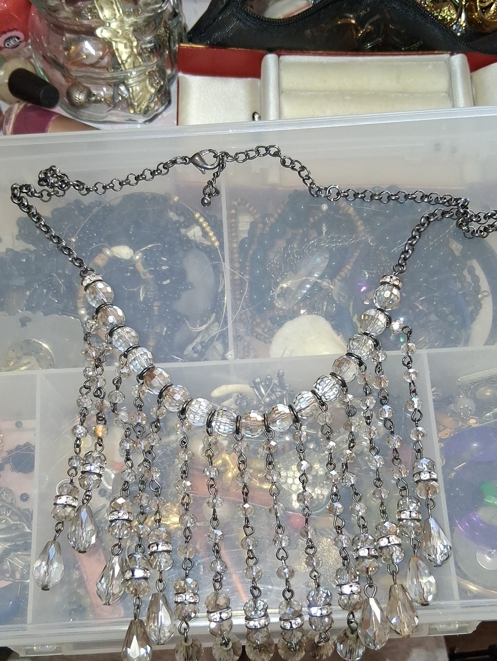 Crystal Fringe Statement Necklace - Clear